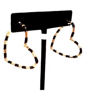 Black And Gold Heart Shapped Hoops